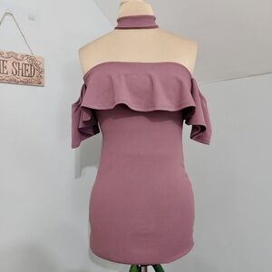 American Threads Mauve Off Shoulder Ruffle Bodycon Dress Medium